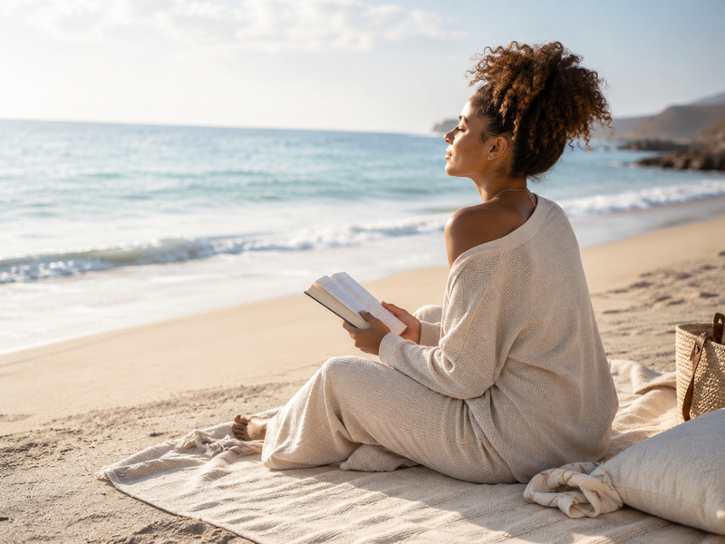 Woman reading on the beach