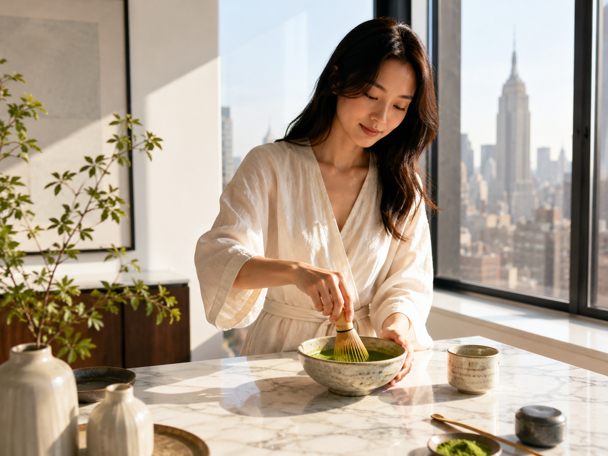 woman making matcha