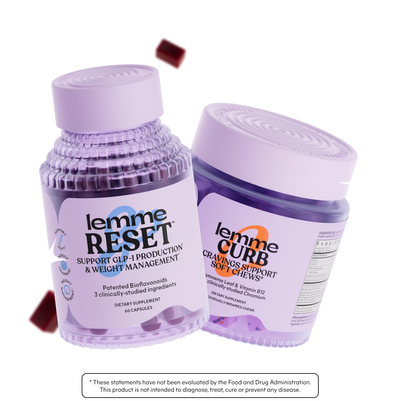 Two purple containers labeled 'lemme RESET' and 'lemme CURB' on a white background.