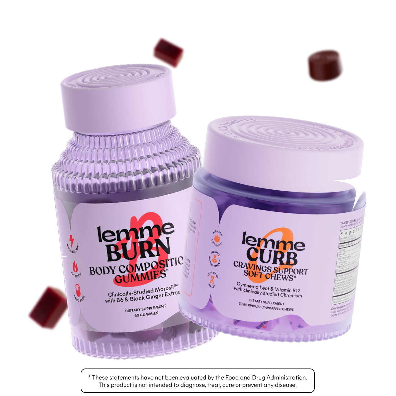 Two containers of lemme Burn supplements on a white background