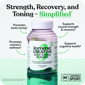 Lemme Creatine Body Toning Gummies bottle with promotional text on a light green background