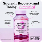 Lemme Creatine Body Toning Gummies bottle with promotional text on a white background
