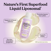 Lemme Colostrum liquid liposomal supplement bottle on a light purple background with text highlighting benefits.