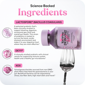 Lame Deboar probiotic product with text about science-backed ingredients on a white background