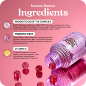 Product packaging with science-backed ingredients on a pink background