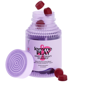 Lemme Play Daily Intimacy Gummies packaging with gummies on a white background