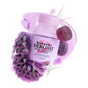 Lemme Debloat gummies packaging with a purple hair tie on a white background