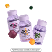 Three bottles of lemme health products on a white background with colorful gummies.