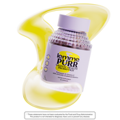 Bottle of lemme PURR Vaginal Health Probiotics on a white background