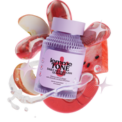lemme tone bottle with red fruits in the background 