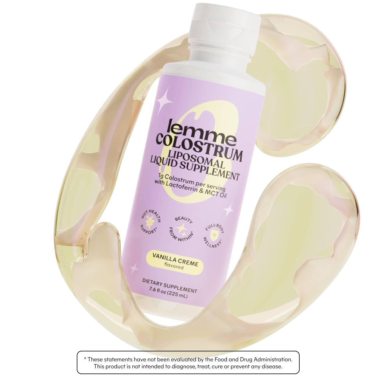 Lemme Colostrum liposomal liquid supplement bottle with a white cap on a white background